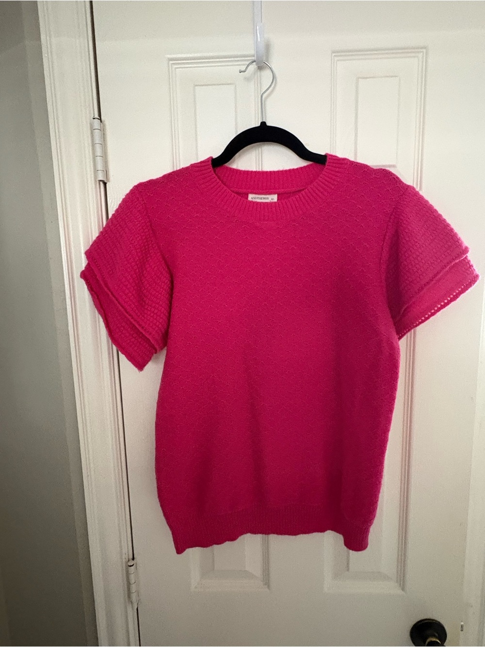 ANDTHEWHY Women’s Hot Pink Knit Sweater Top Size M/L Flutter Sleeve